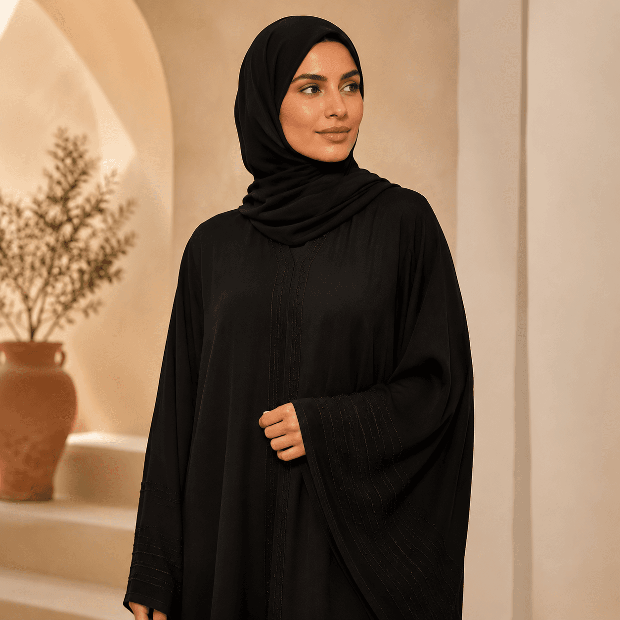 Elegant woman wearing a black abaya