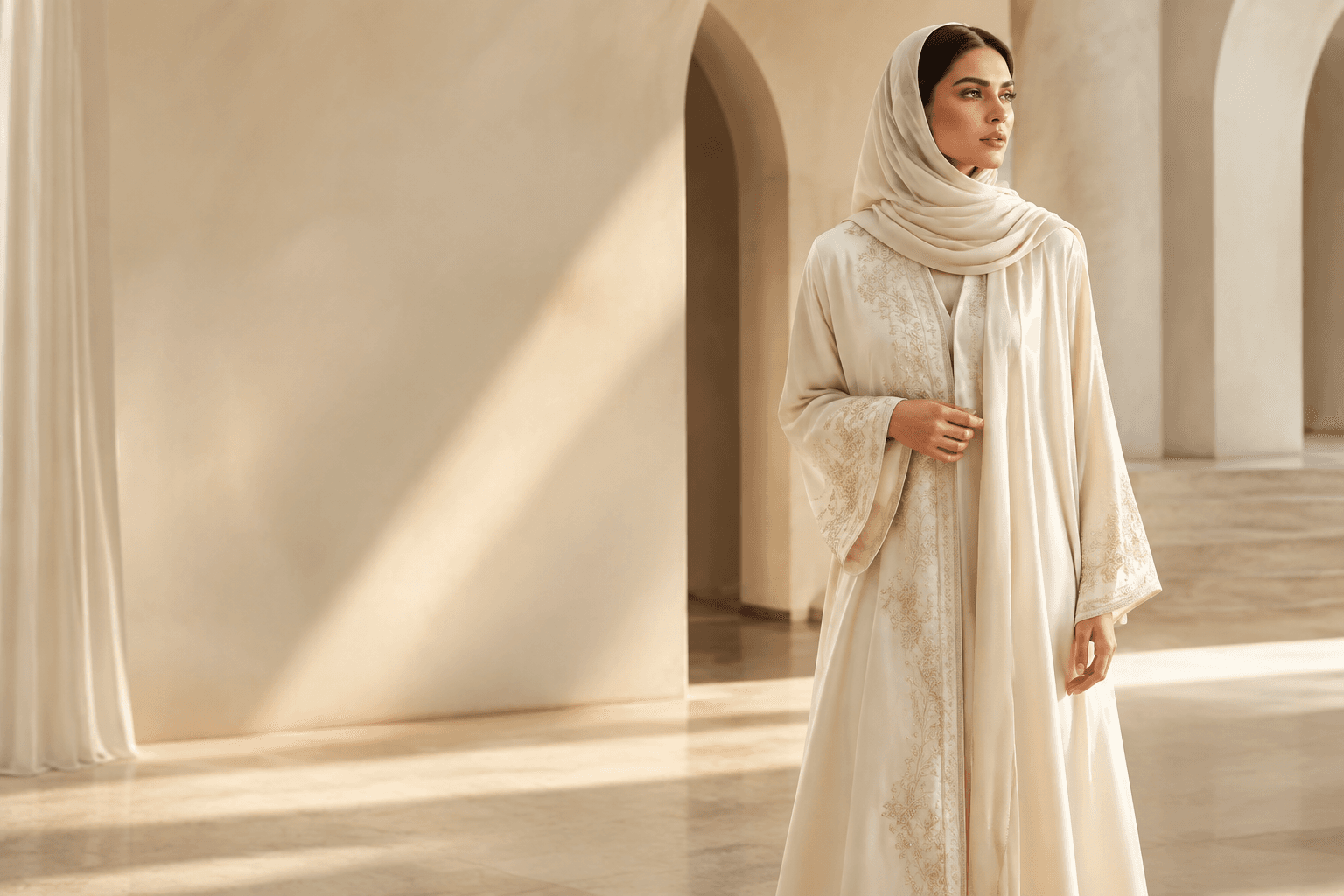 ZAH Design ivory abaya editorial